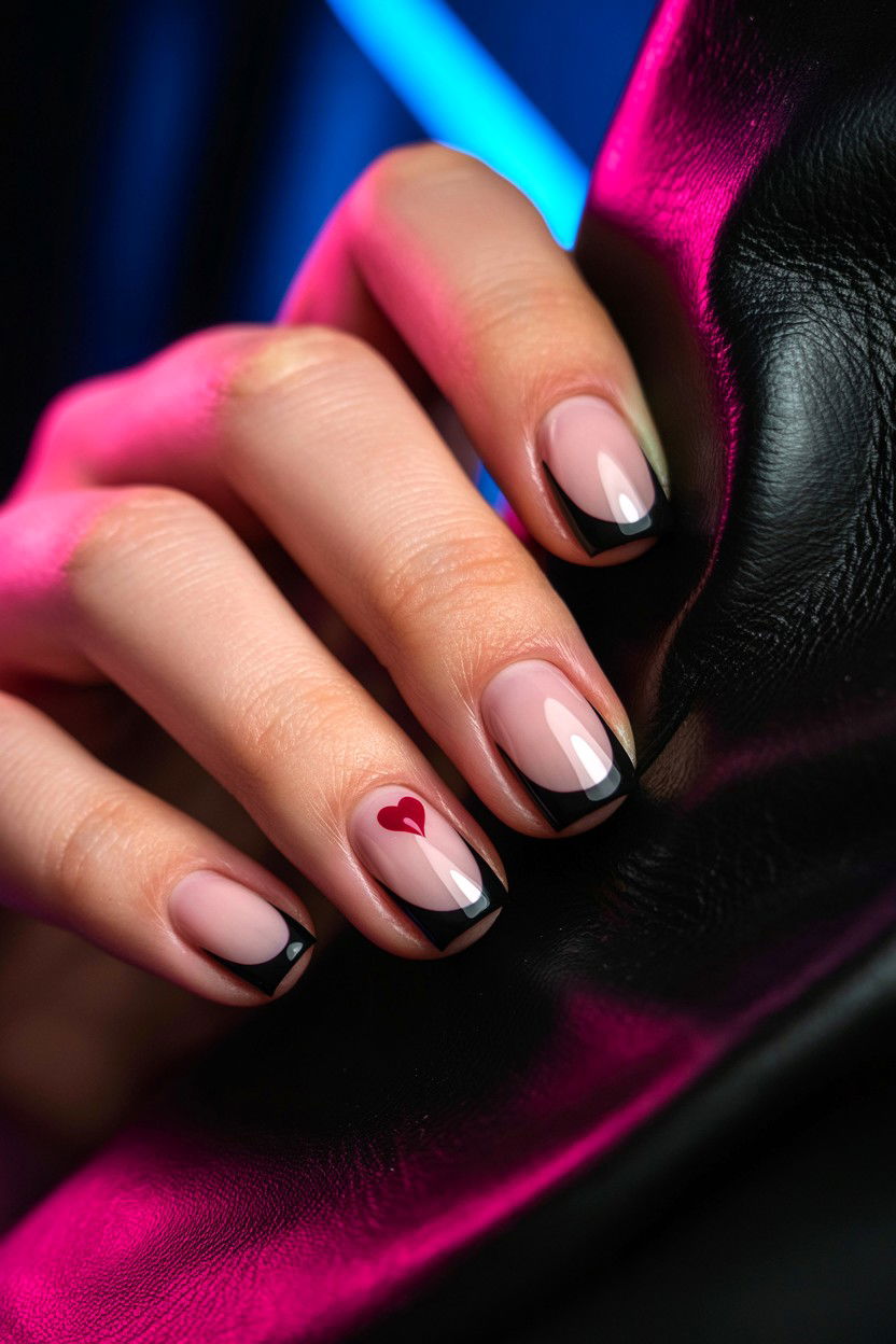 Black French Tip Heart - 25 French Tip Valentine's Day Nails