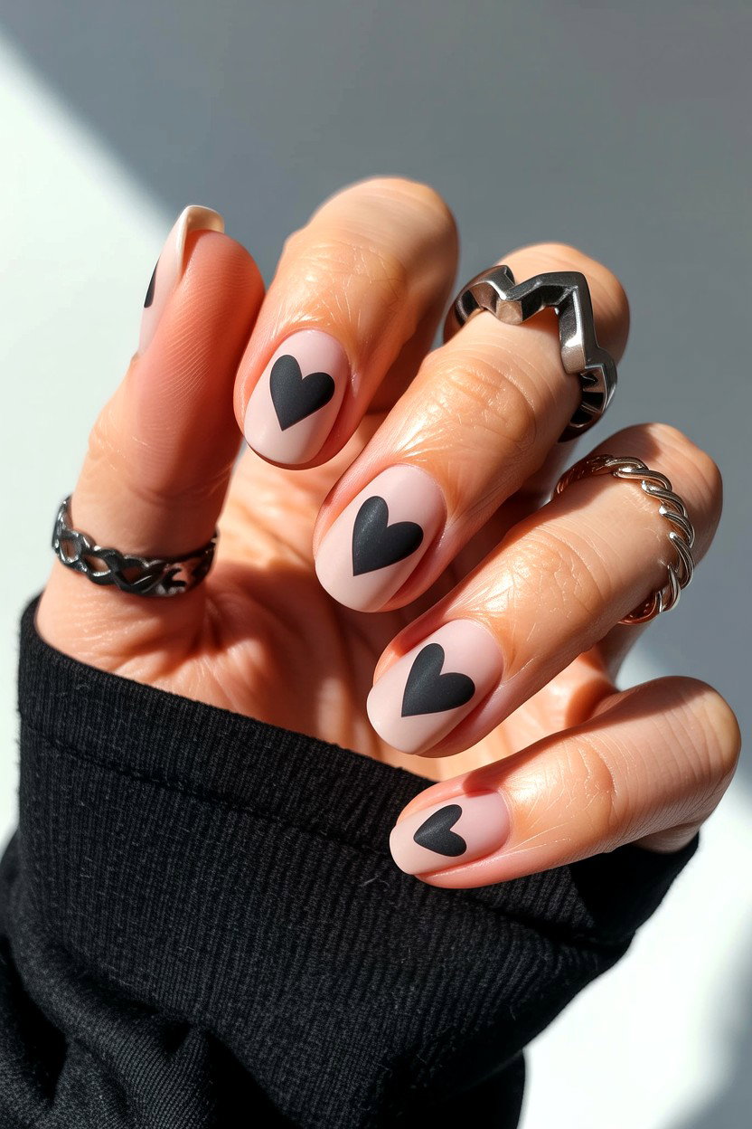 Black Heart Nail Art - 25 Heart Nail Design Ideas