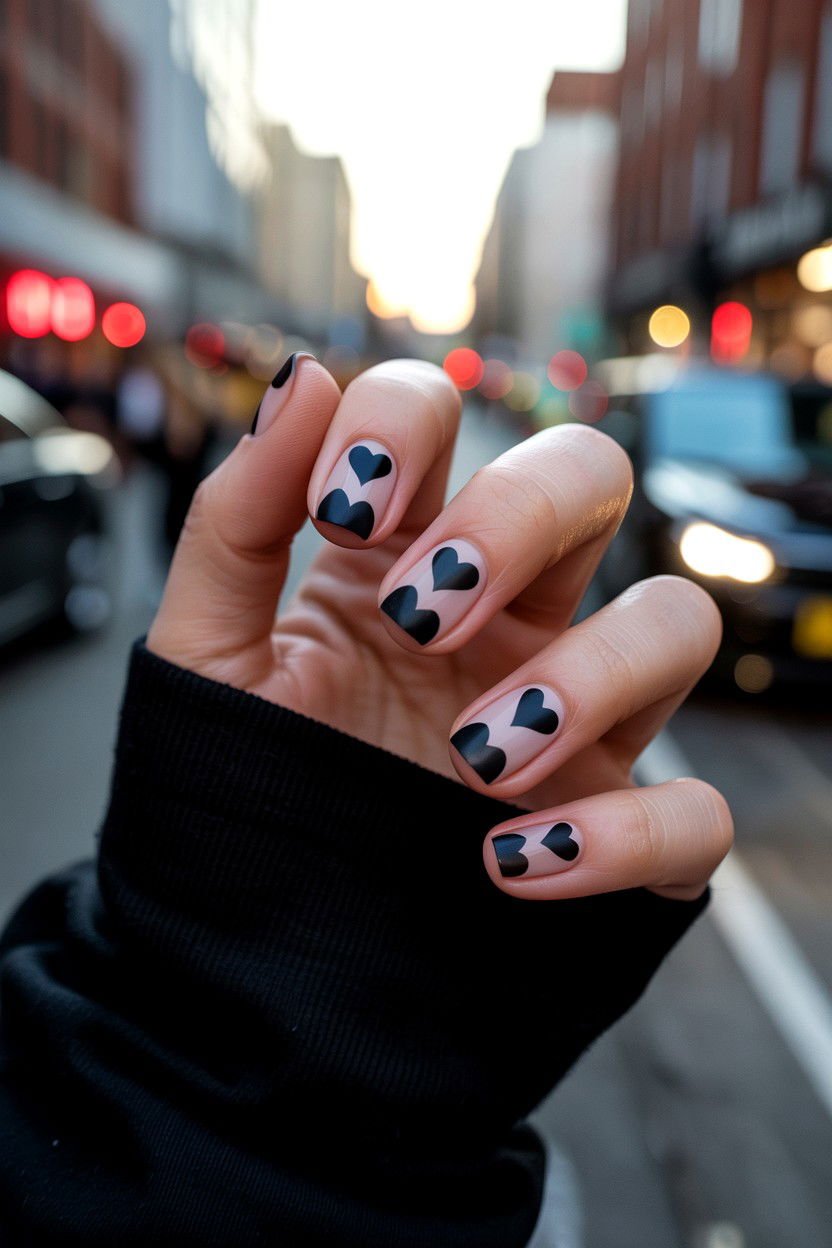 Black Heart Nails - 25 Abstract Valentine's Day Nail Ideas