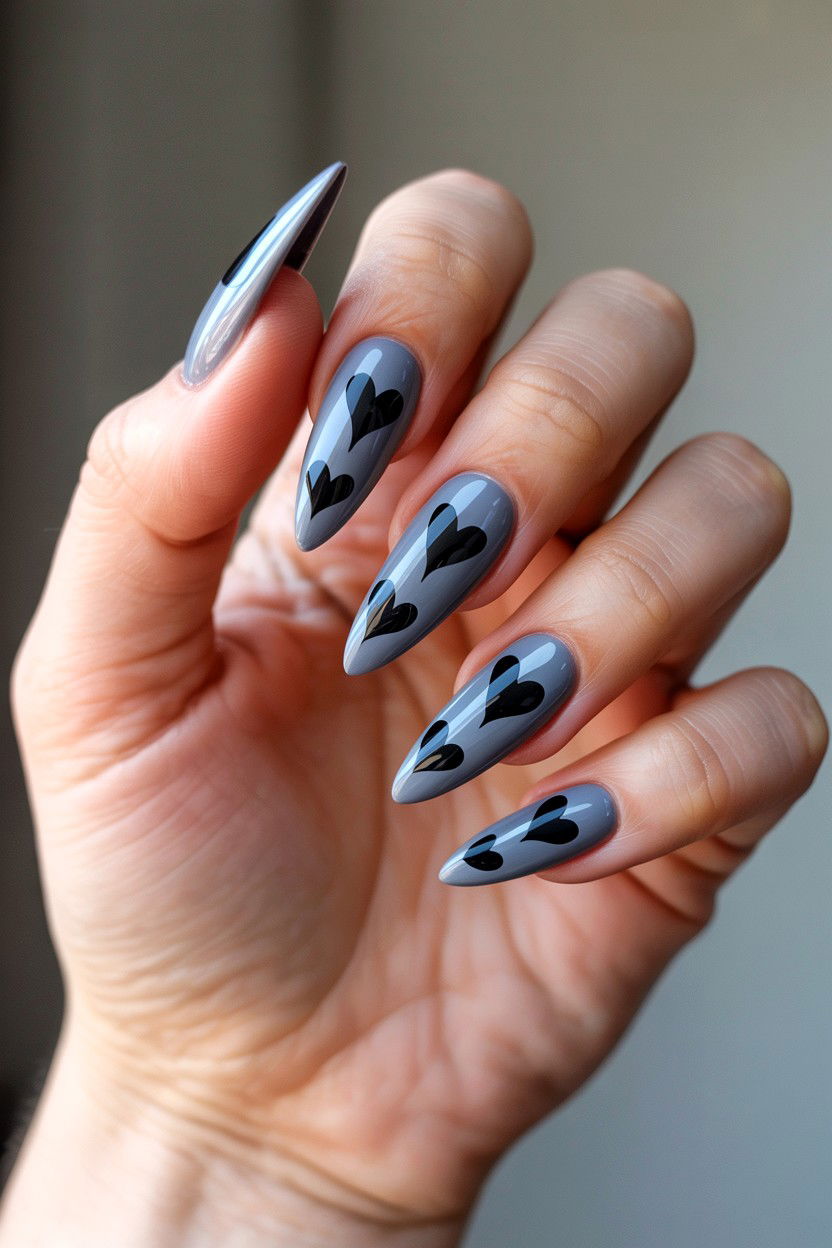 Black Heart Nails - 25 Acrylic Valentine's Day Nail Ideas
