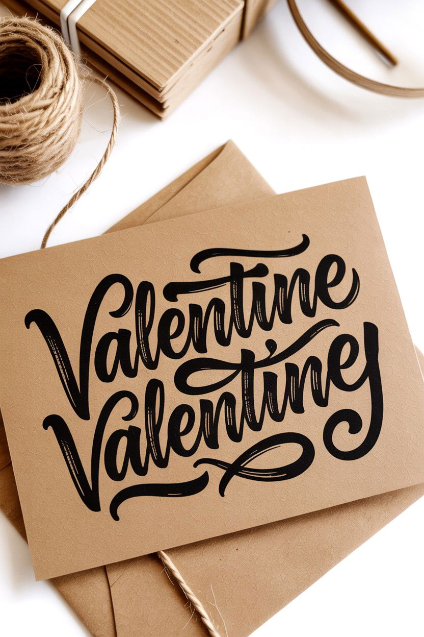 Black Ink Kraft Paper Valentine - 25 Calligraphy Valentine's Day Card Ideas