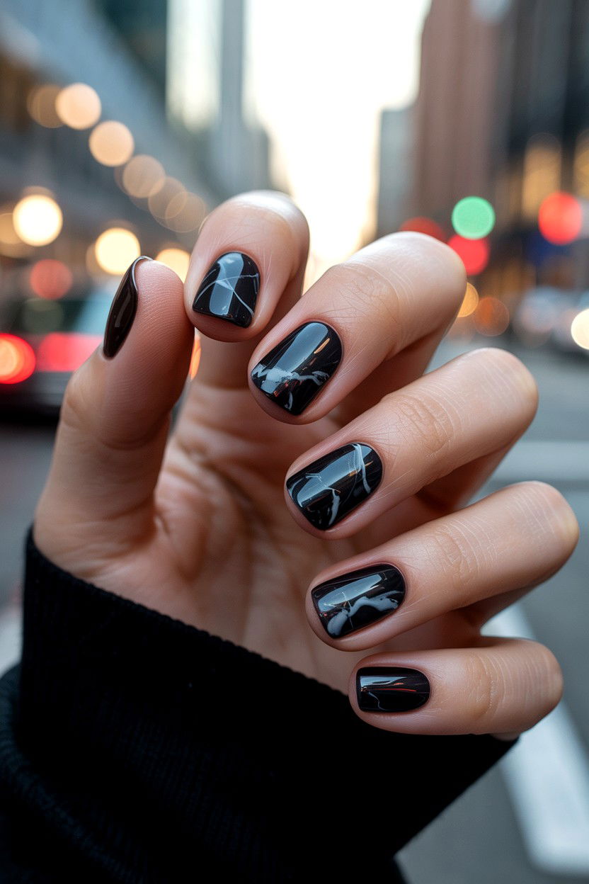 Black Marble Nails - 25 Marble Valentine's Day Nail Ideas