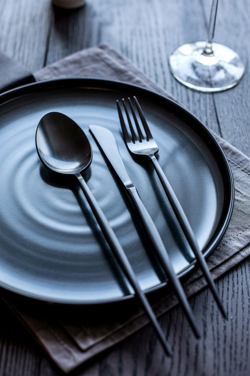 Black Matte Flatware - 25 Minimalist Valentine's Day Table Ideas