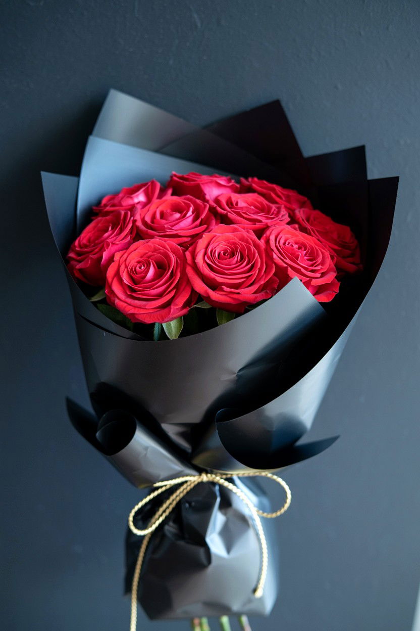 Black Paper Floral Presentation - 25 Valentine's Day Flower Wrapping Ideas