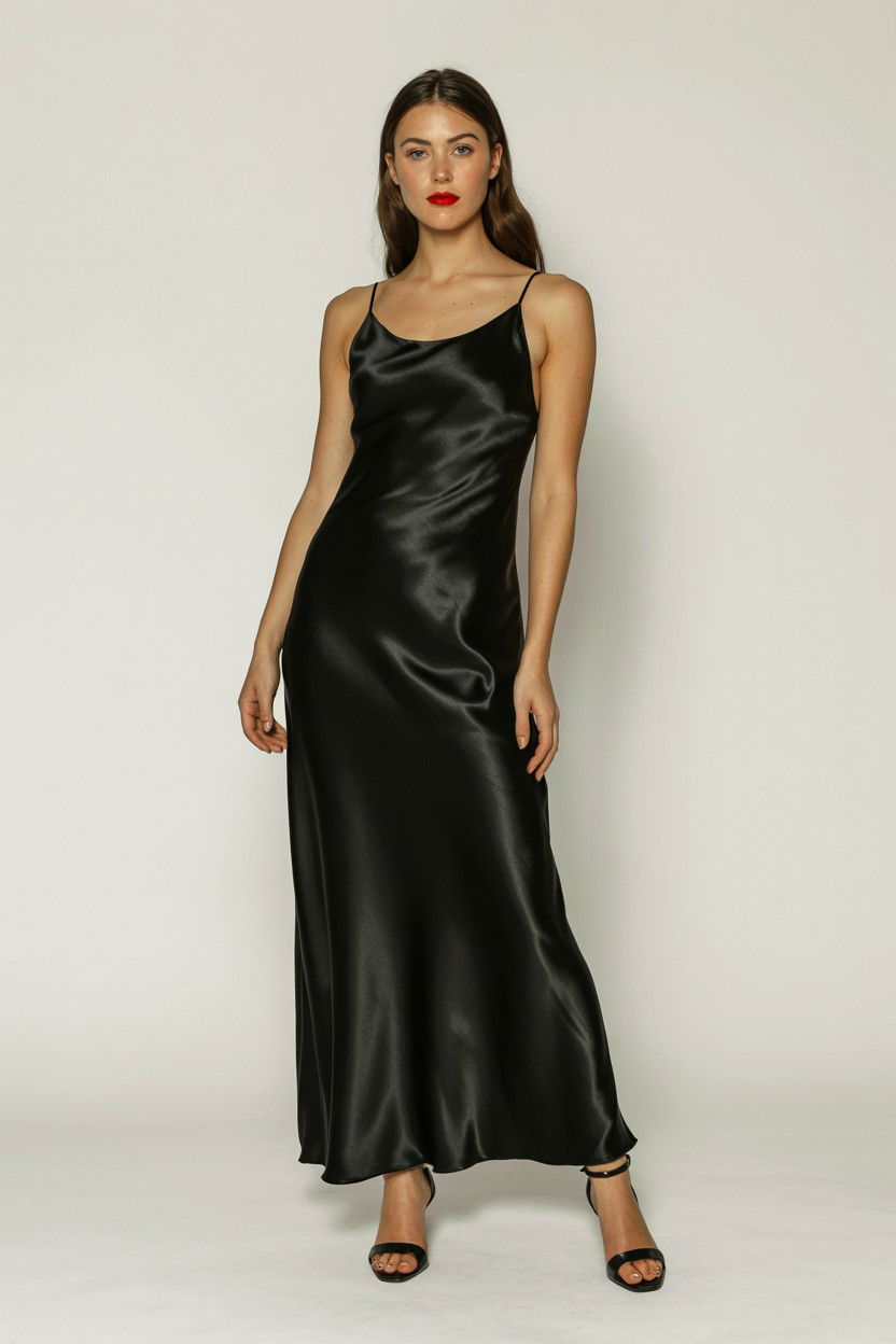 Black Satin Maxi Dress - 25 Valentine's Day Maxi Dress Ideas