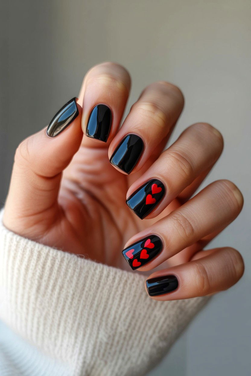 Black Valentine Nails - 25 Valentine's Day Nail Art Ideas
