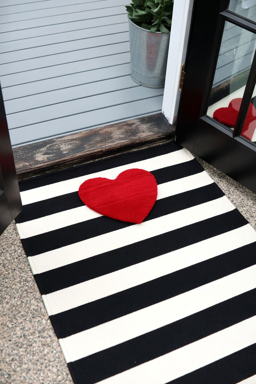 Black White Striped Rug - 25 Valentine's Day Doormat Ideas