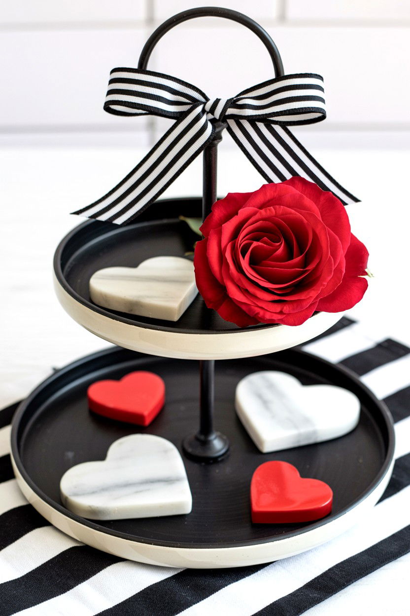 Black White Valentine Tray - 25 Valentine's Day Tiered Tray Ideas