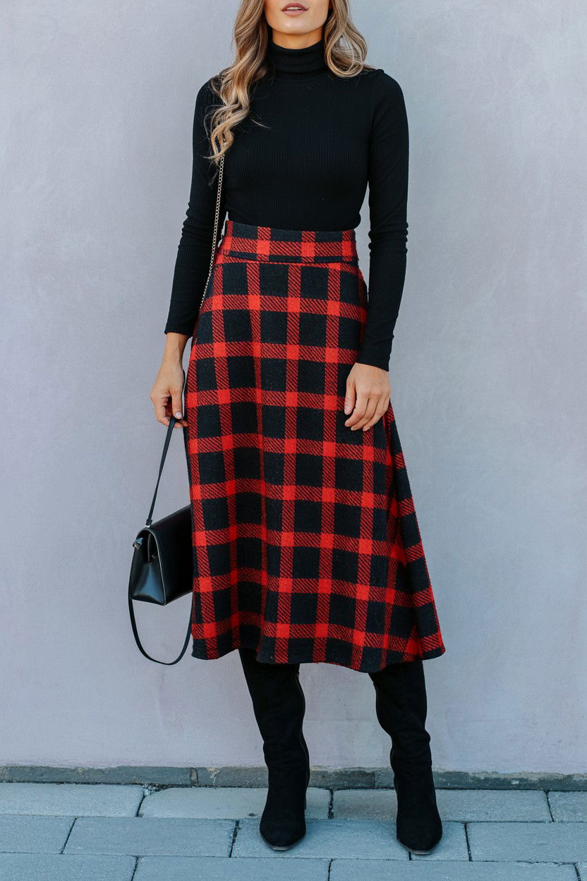 Black and Red Plaid Skirt - 25 Valentine's Day Photo Outfit Ideas