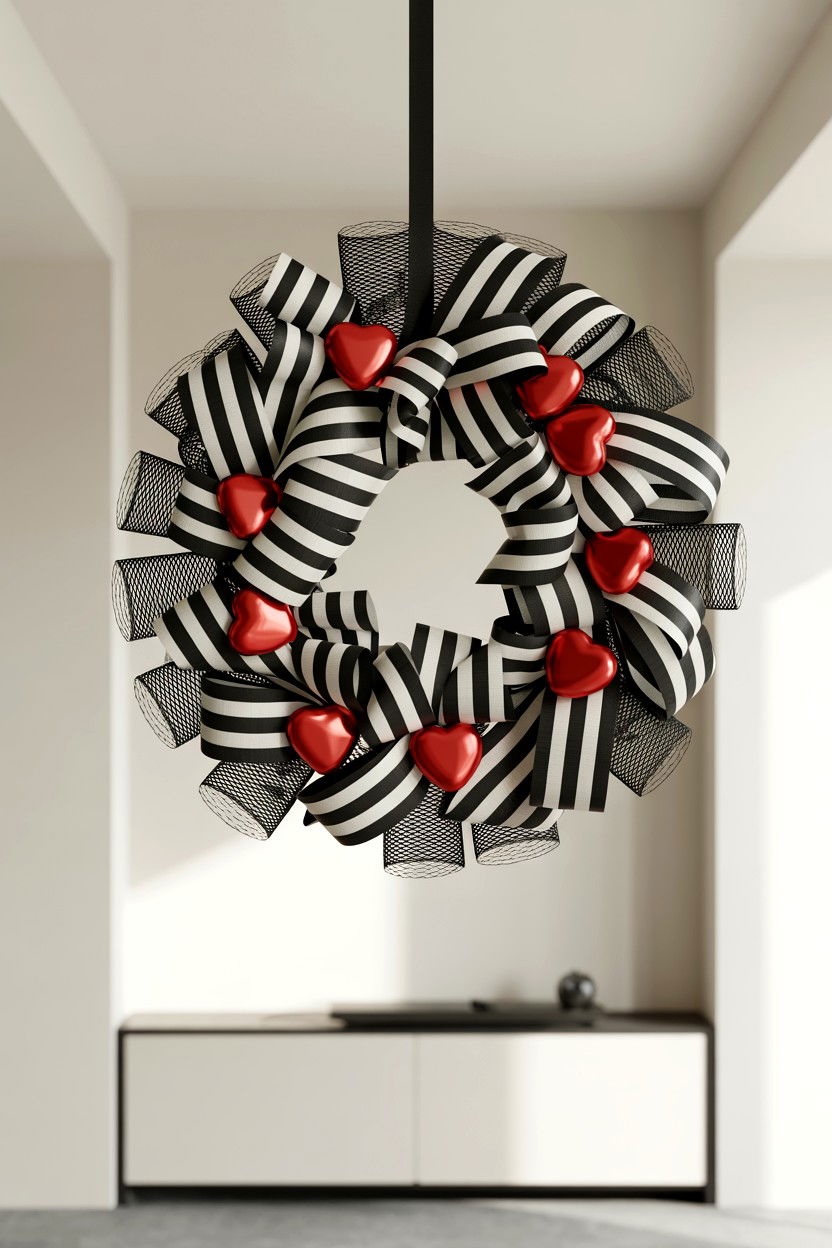 Black and White Valentine Wreath - 25 Deco Mesh Valentine's Day Wreath Ideas