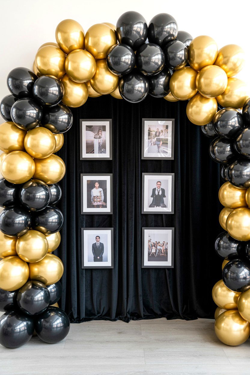 Black and gold balloon display - 25 Valentine's Day Photo Balloon Ideas