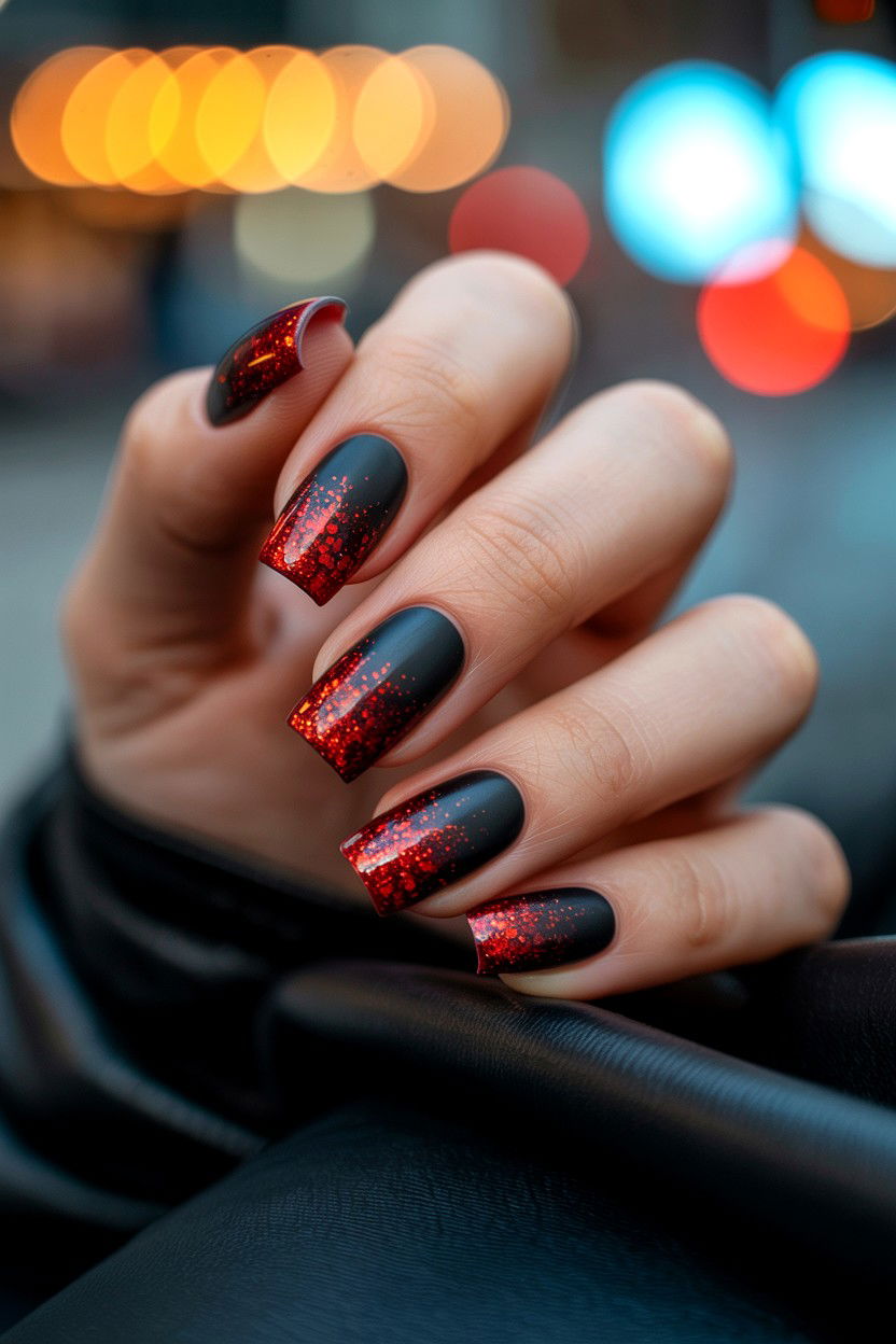 Black and red glitter nails - 25 Glitter Valentine's Day Nail Ideas