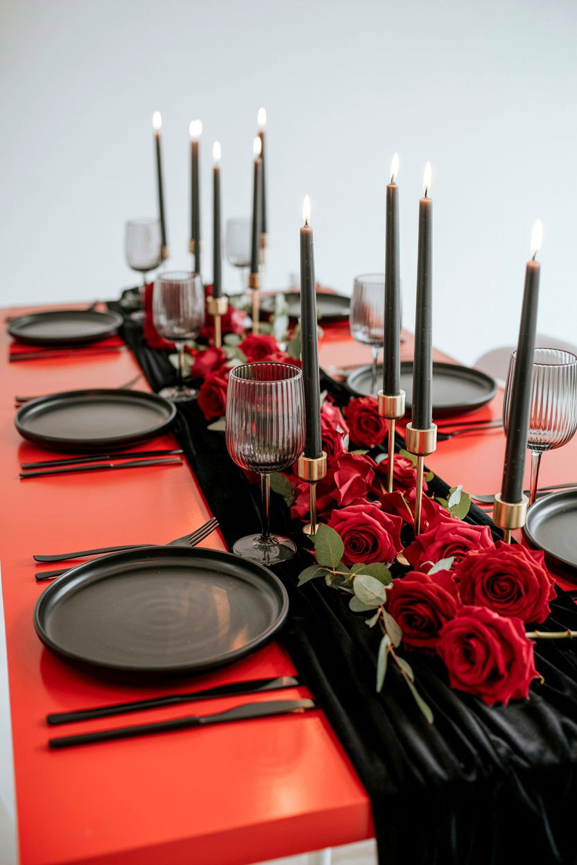 Black and red valentine table - 25 Valentine's Day Table Setting Ideas