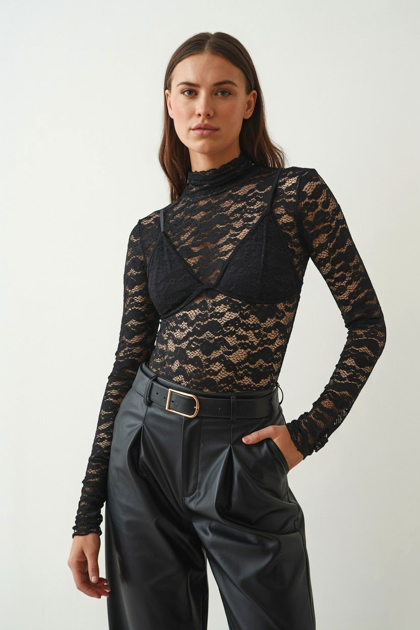 Black lace bodysuit - 25 Valentine's Day Lace Outfit Ideas