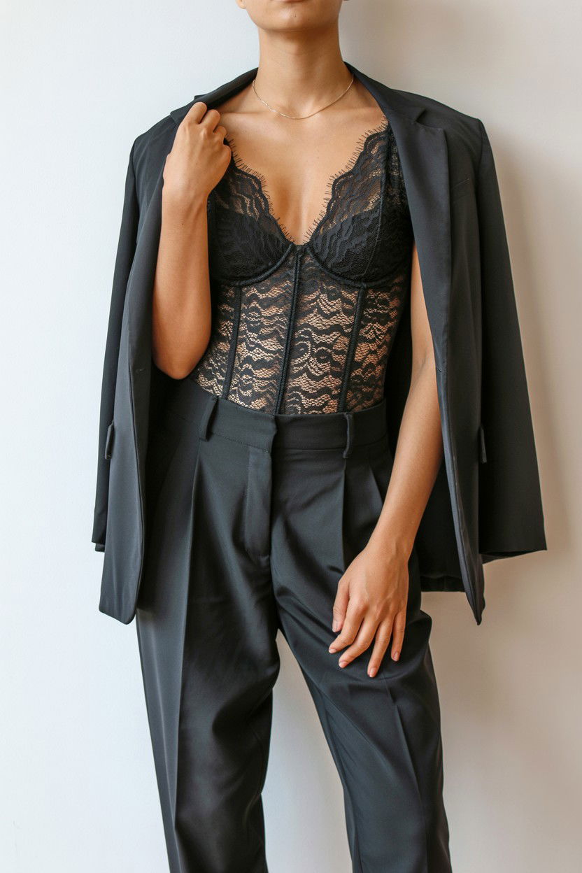 Black lace bodysuit - 25 Valentine's Day Night Out Outfits