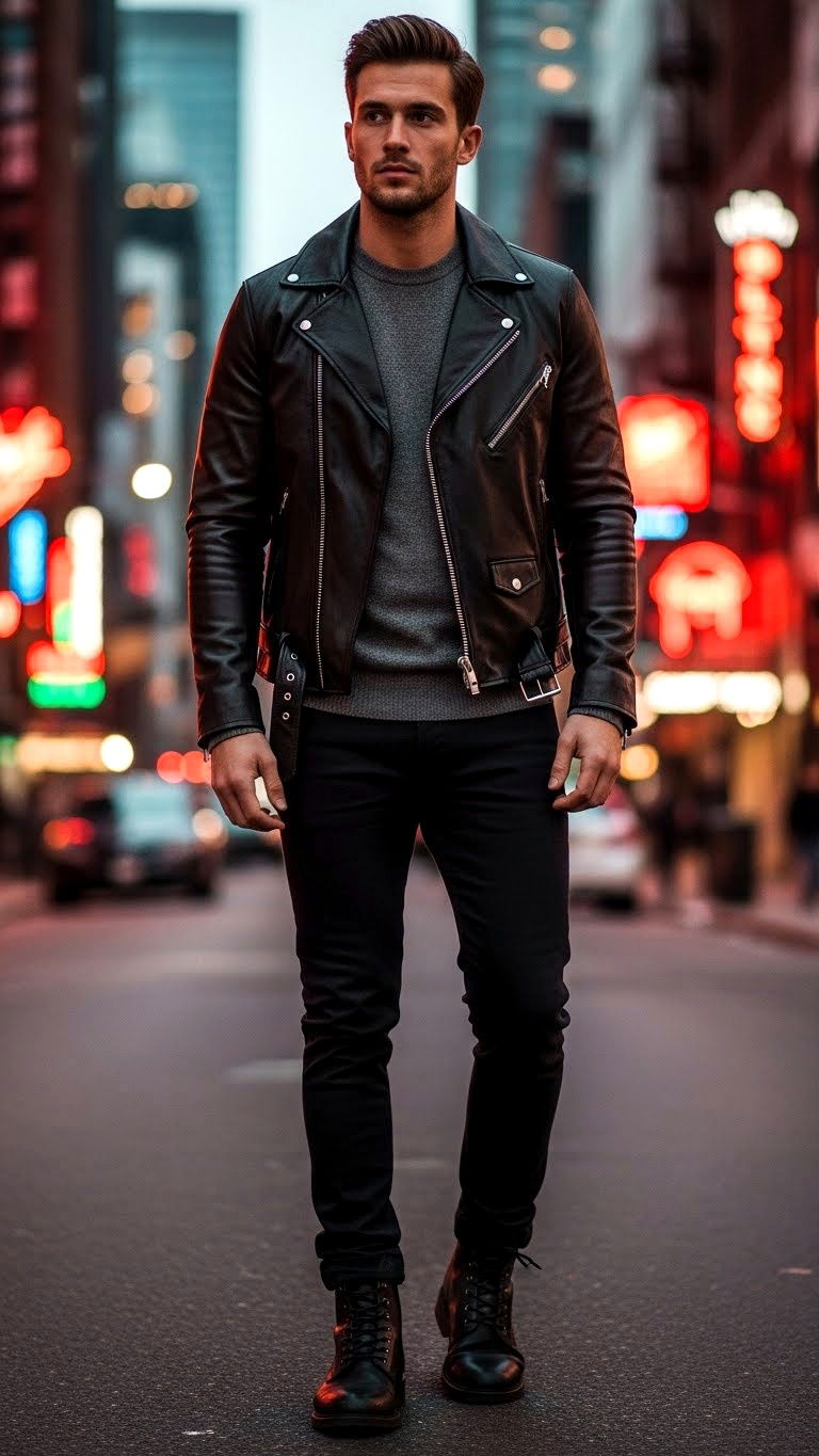 Black leather jacket outfit - 25 valentine's day outfit ideas for men