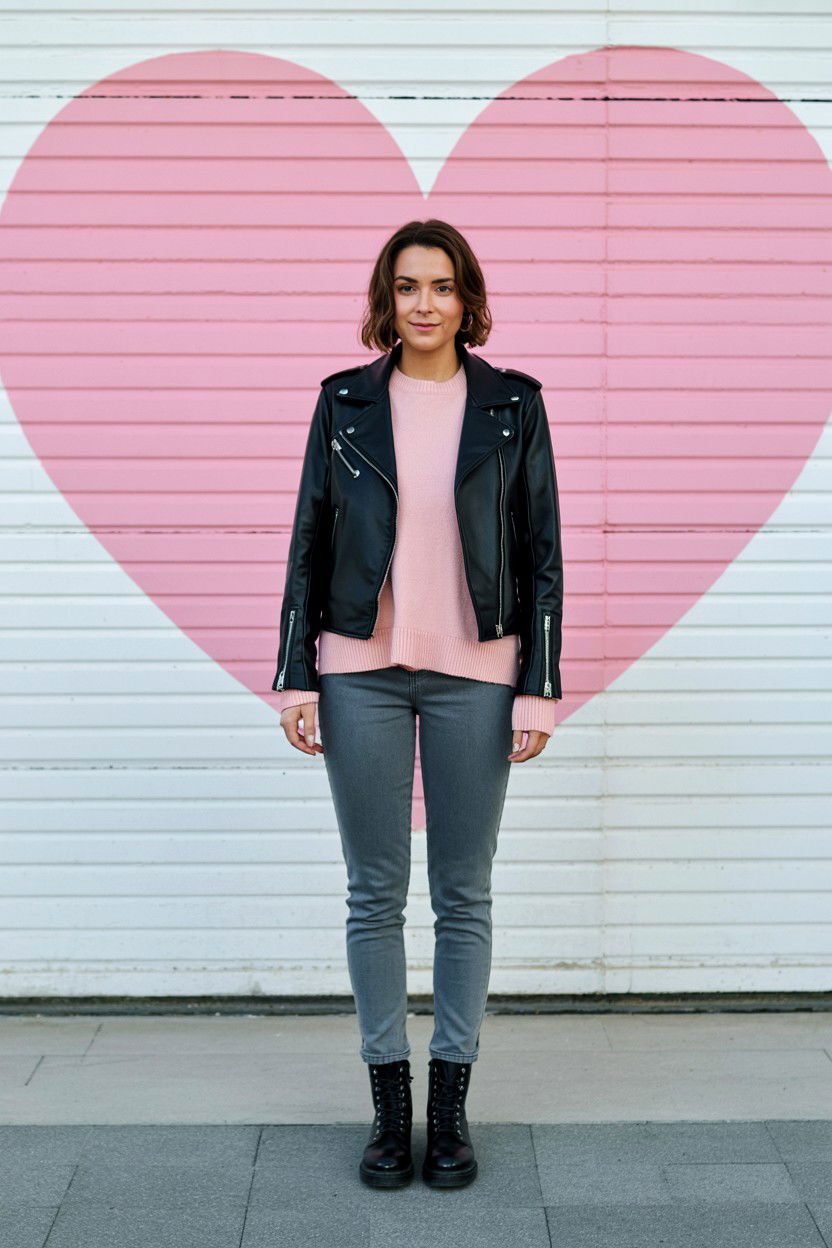 Black leather jacket with jeans - 25 Valentine's Day Jeans Outfits