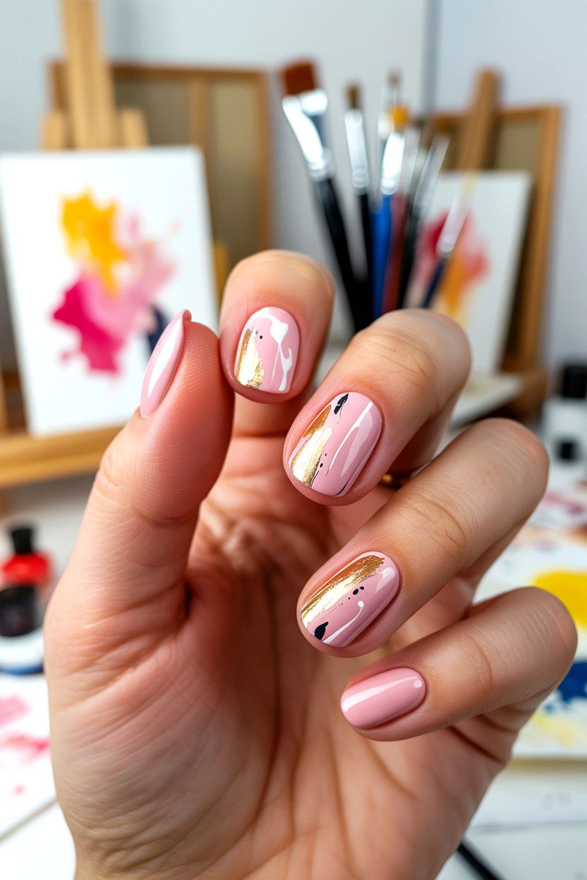 Blush Pink Abstract Nails - 25 Blush Pink Valentine's Day Nail Ideas