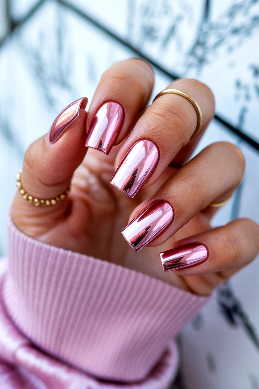 Blush Pink Chrome Nails - 25 Blush Pink Valentine's Day Nail Ideas