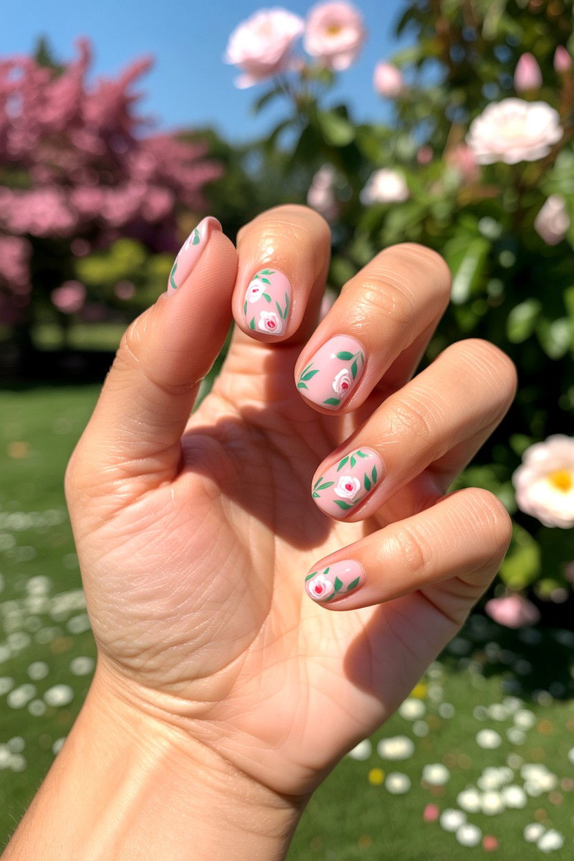 Blush Pink Floral Nails - 25 Blush Pink Valentine's Day Nail Ideas