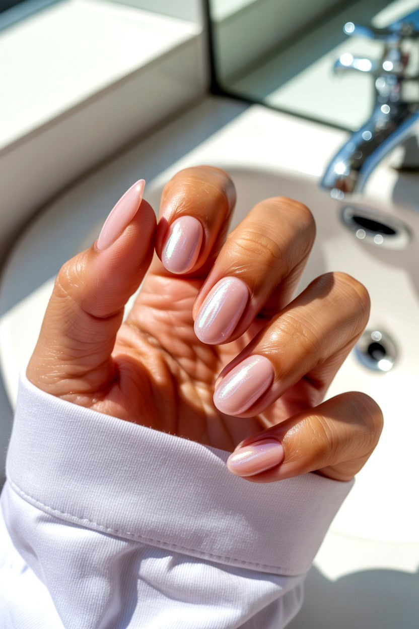 Blush Pink Glazed Donut Nails - 25 Blush Pink Valentine's Day Nail Ideas