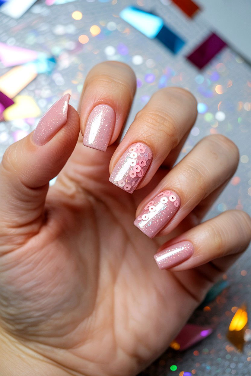 Blush Pink Glitter Nails - 25 Blush Pink Valentine's Day Nail Ideas