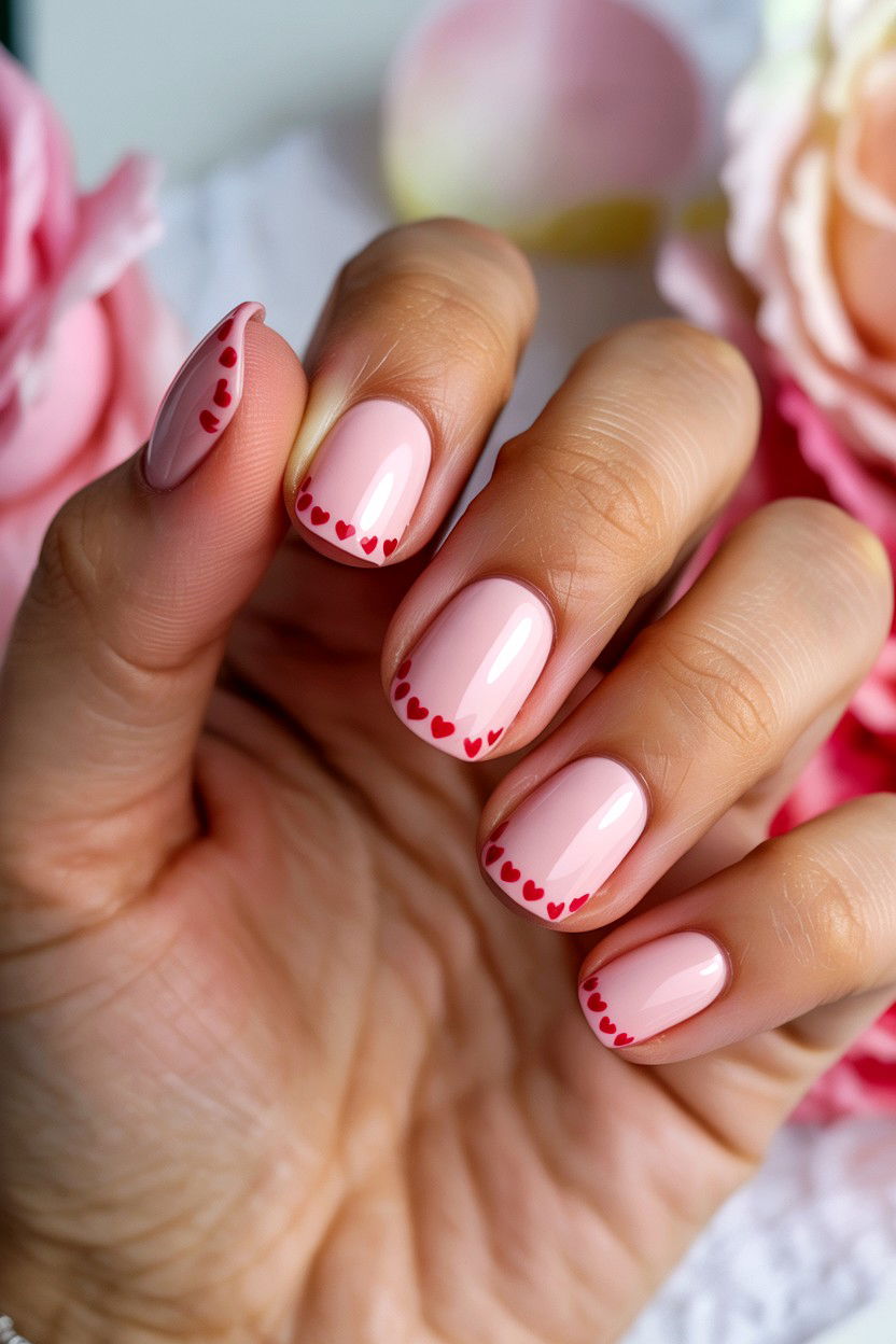 Blush Pink Heart Nails - 25 Blush Pink Valentine's Day Nail Ideas