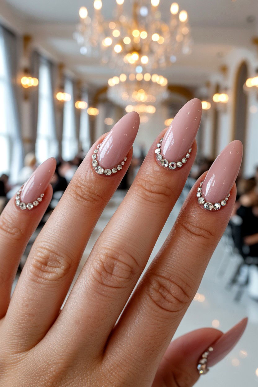 Blush Pink Rhinestone Nails - 25 Blush Pink Valentine's Day Nail Ideas