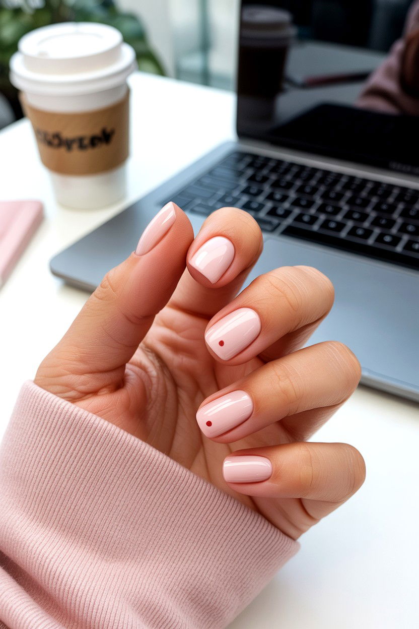Blush Pink Short Square Nails - 25 Blush Pink Valentine's Day Nail Ideas