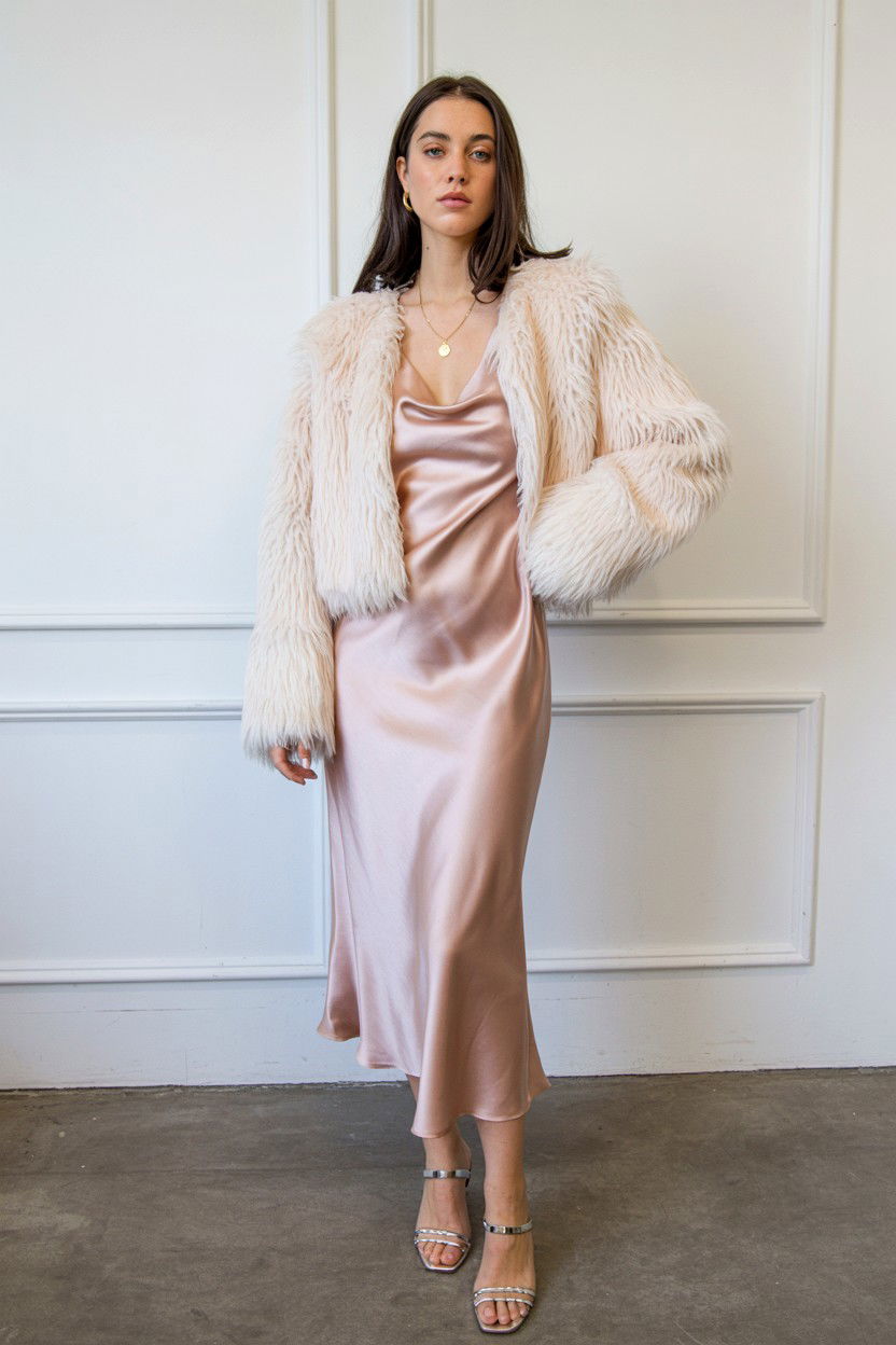 Blush Satin Slip Dress - 25 Valentine's Day Blush Looks