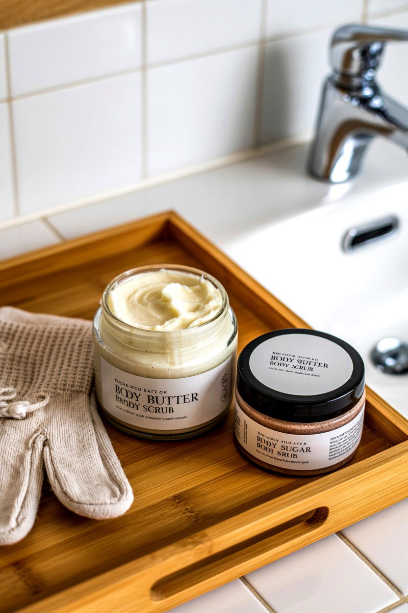 Body butter and scrub set - 25 Valentine's Day Relaxation Gift Basket Ideas