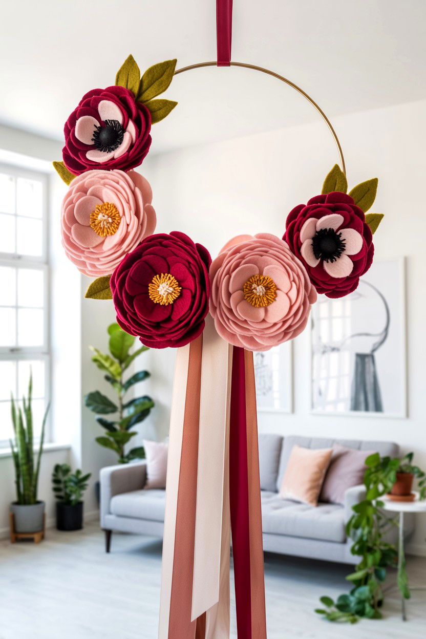 Boho Floral Hoop Wreath - 25 Felt Valentine's Day Wreath Ideas