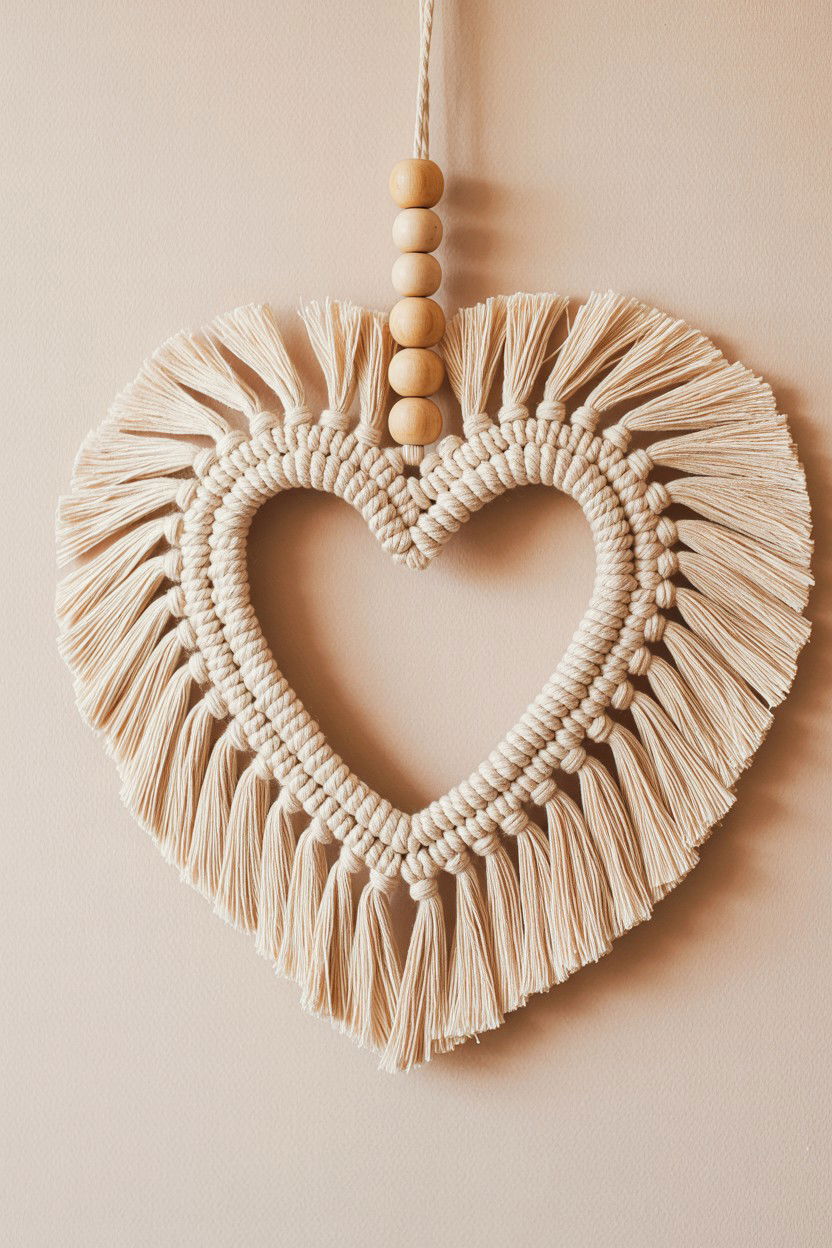 Boho Macrame Heart Hanging - 25 Valentine's Day Wall Art Ideas