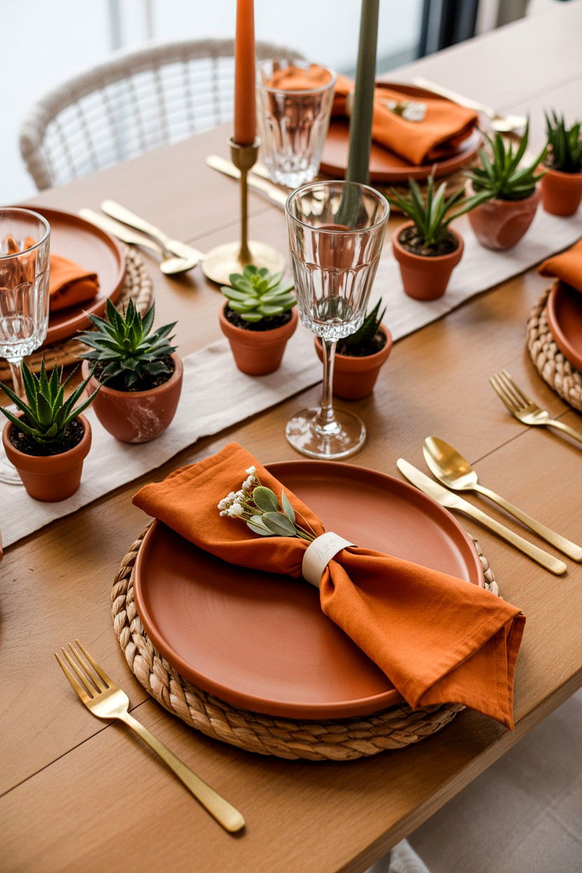 Boho Terracotta Table Decor - 25 Valentine's Day Dinner Table Ideas
