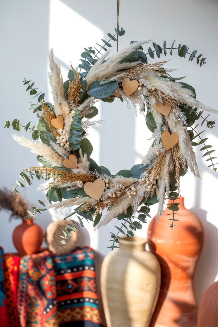 Boho Valentine Eucalyptus Wreath - 25 Eucalyptus Valentine's Day Wreath Ideas