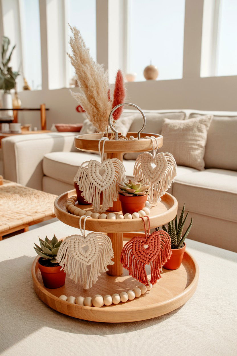 Boho Valentine Tiered Tray - 25 Cute Valentine's Day Tiered Tray Ideas