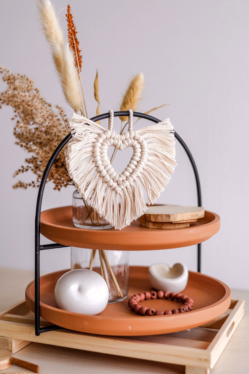 Boho Valentine tiered tray - 25 Modern Valentine's Day Tiered Tray Ideas