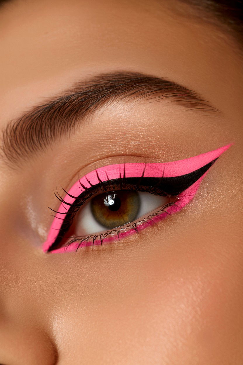 Bold Graphic Pink Liner - 25 Valentine's Day Makeup for Brown Eyes