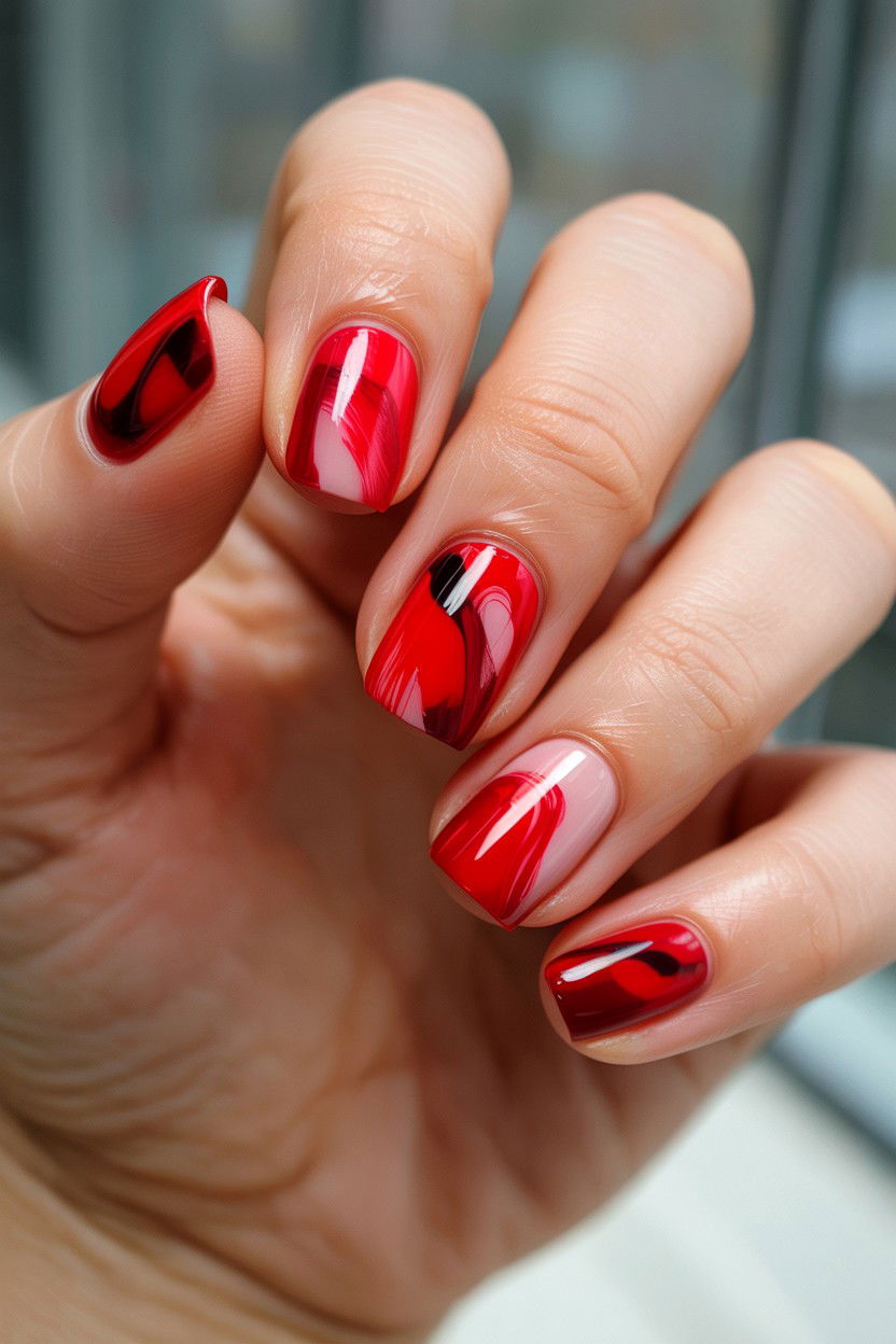 Bold Red Abstract Nails - 25 Abstract Valentine's Day Nail Ideas