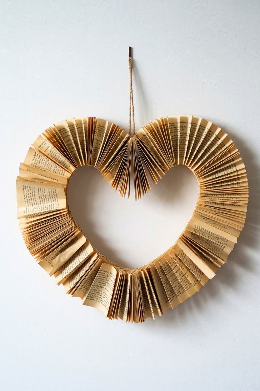 Book Page Heart Wreath - 25 Paper Valentine's Day Wreath Ideas