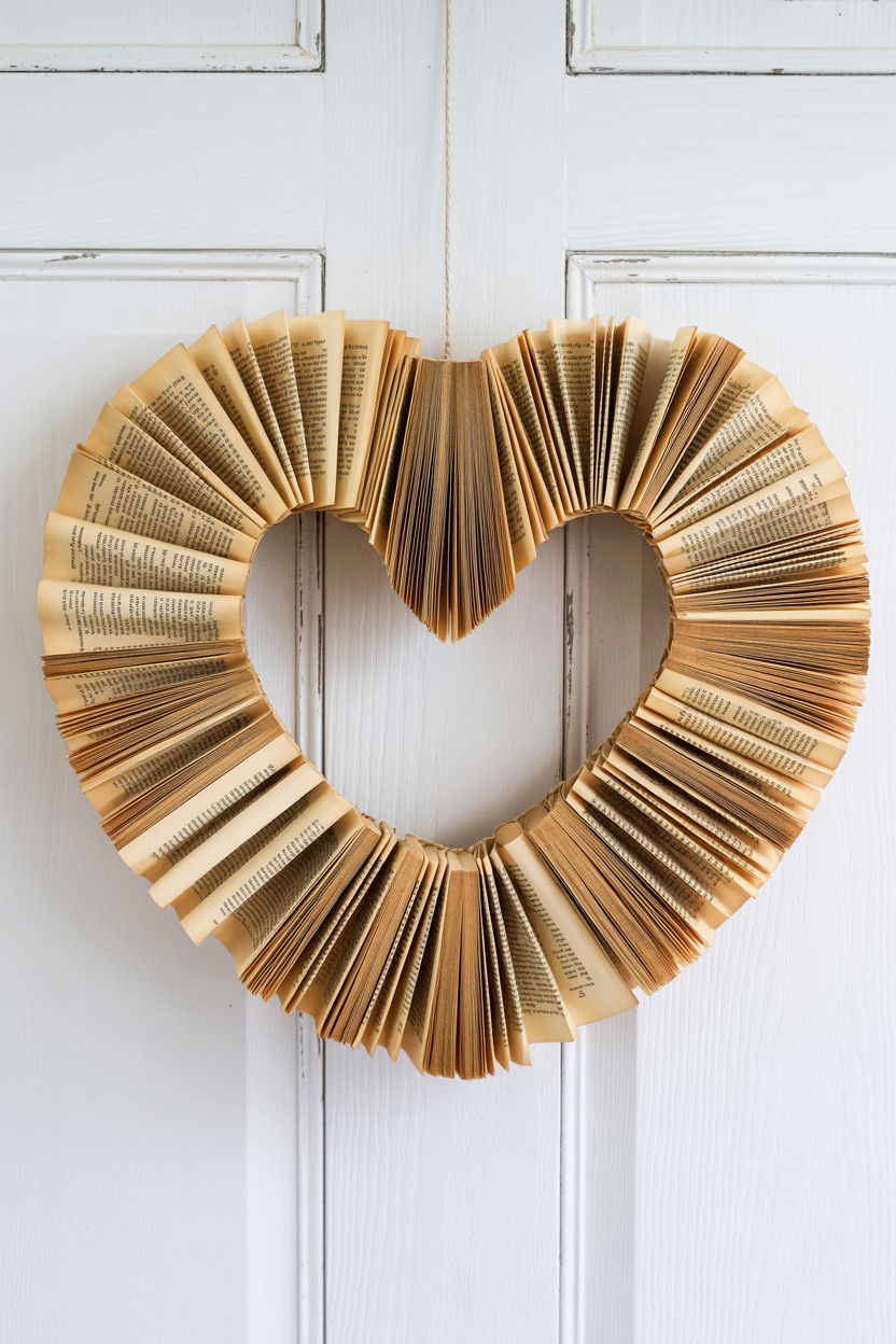 Book Page Heart - 25 Heart Shaped Wreath Ideas