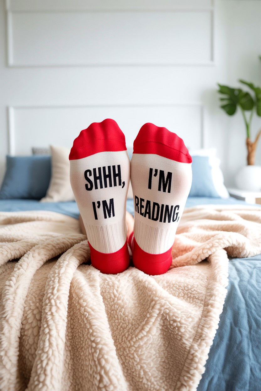 Bookish Socks And Blanket - 25 Valentine's Day Book Lover Gift Basket Ideas