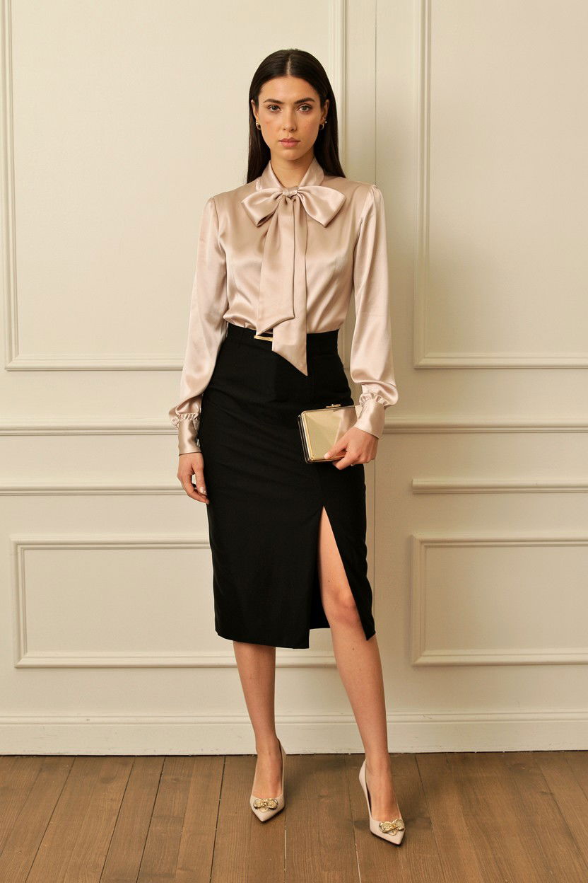 Bow Blouse With Pencil Skirt - 25 Valentine's Day Old Money Outfits