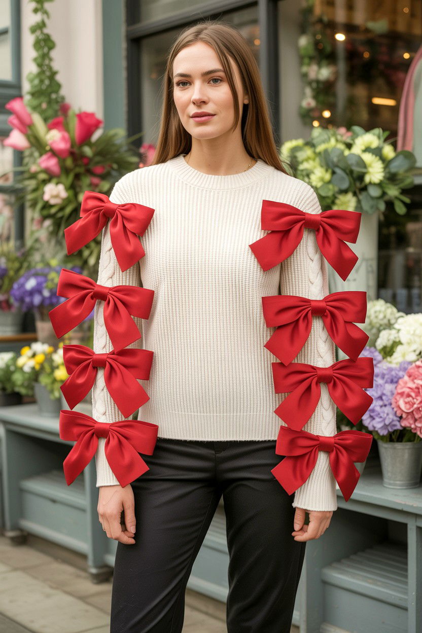 Bow Detail Knitwear - 25 Valentine's Day Winter Outfits