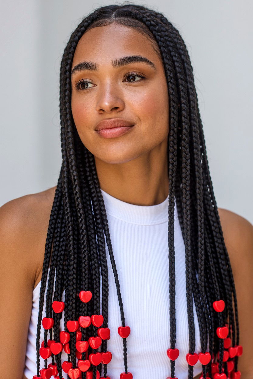 Box Braids Heart Beads - 25 Valentine's Day Textured Hair Ideas