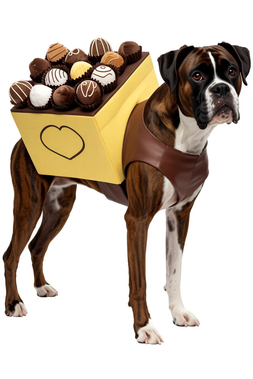 Box of chocolates dog costume - 25 Valentine's Day Pet Costume Ideas