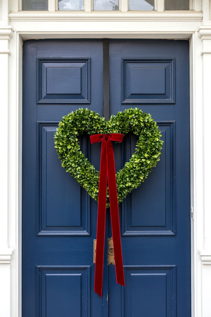 Boxwood Heart Wreath - 25 Double Door Valentine's Day Wreath Ideas
