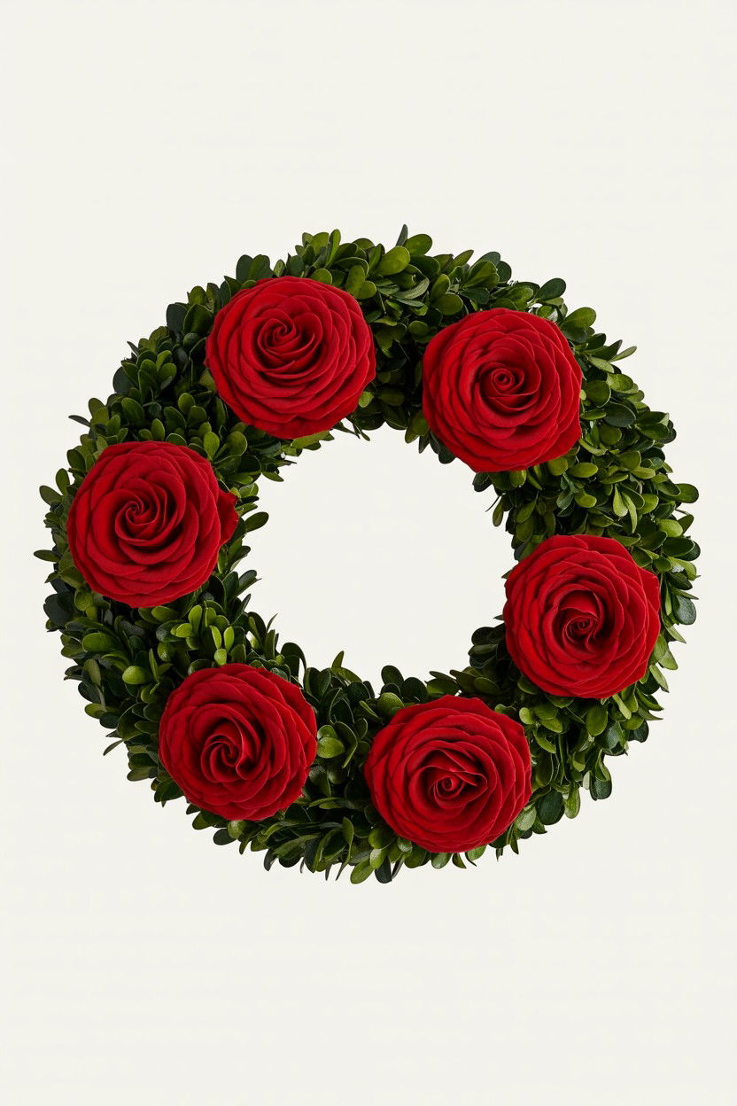 Boxwood Rose Wreath - 25 Rose Valentine's Day Wreath Ideas