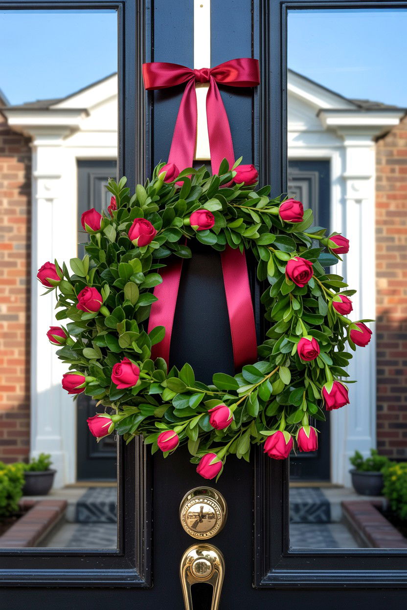 Boxwood red flower wreath - 25 Flower Valentine's Day Wreath Ideas