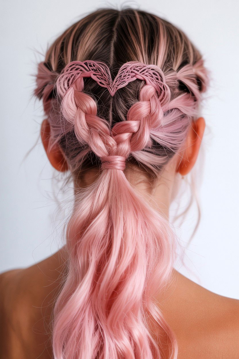 Braided High Ponytail Heart Detail - 25 Valentine's Day High Ponytail Ideas
